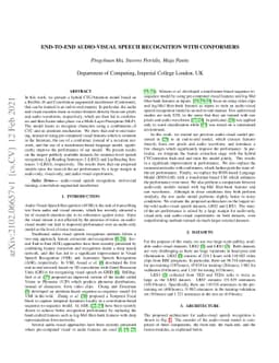 End-to-end Audio-visual Speech Recognition with Conformers