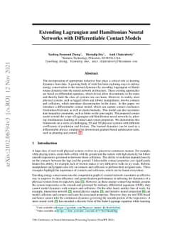 Extending Lagrangian and Hamiltonian Neural Networks with Differentiable
  Contact Models