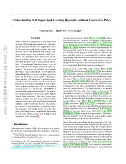 Understanding self-supervised Learning Dynamics without Contrastive
  Pairs