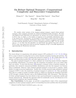 On Robust Optimal Transport: Computational Complexity and Barycenter
  Computation