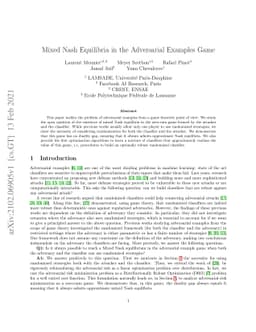 Mixed Nash Equilibria in the Adversarial Examples Game