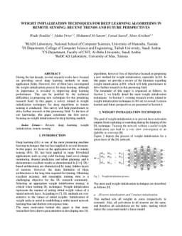 Weight Initialization Techniques for Deep Learning Algorithms in Remote
  Sensing: Recent Trends and Future Perspectives