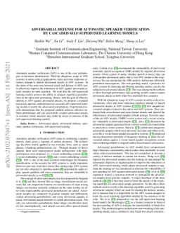 Adversarial defense for automatic speaker verification by cascaded
  self-supervised learning models