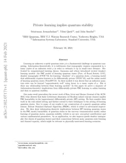 Private learning implies quantum stability