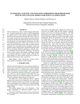 Leveraging Acoustic and Linguistic Embeddings from Pretrained speech and
  language Models for Intent Classification