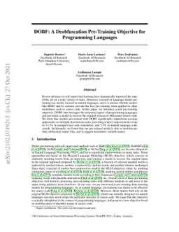 DOBF: A Deobfuscation Pre-Training Objective for Programming Languages
