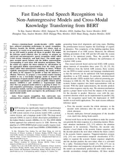 Fast End-to-End Speech Recognition via Non-Autoregressive Models and
  Cross-Modal Knowledge Transferring from BERT