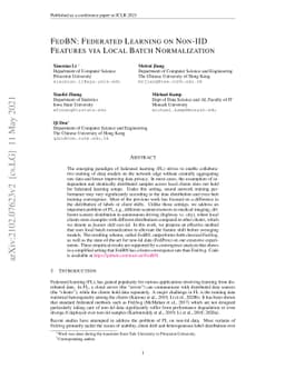 FedBN: Federated Learning on Non-IID Features via Local Batch
  Normalization