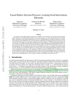 Causal Markov Decision Processes: Learning Good Interventions
  Efficiently
