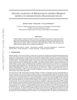 Online learning of Riemannian hidden Markov models in homogeneous
  Hadamard spaces