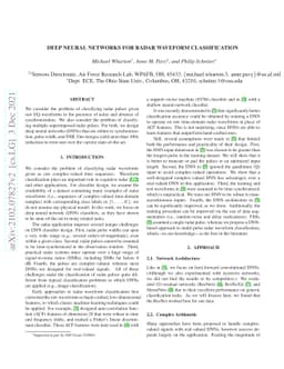 Deep Neural Networks for Radar Waveform Classification