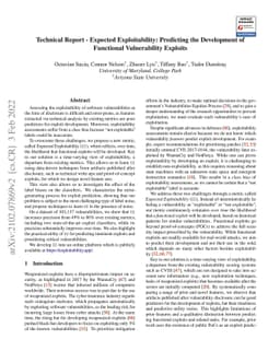 Technical Report -- Expected Exploitability: Predicting the Development
  of Functional Vulnerability Exploits
