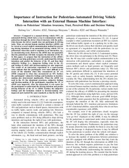 Importance of Instruction for Pedestrian-Automated Driving Vehicle
  Interaction with an External Human Machine Interface: Effects on Pedestrians'
  Situation Awareness, Trust, Perceived Risks and Decision Making