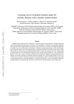 Learning curves of generic features maps for realistic datasets with a
  teacher-student model