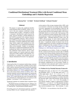 Conditional Distributional Treatment Effect with Kernel Conditional Mean
  Embeddings and U-Statistic Regression