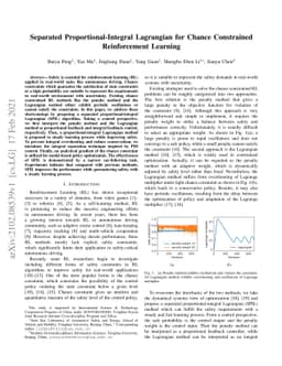 Separated Proportional-Integral Lagrangian for Chance Constrained
  Reinforcement Learning