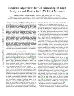 Heuristic Algorithms for Co-scheduling of Edge Analytics and Routes for
  UAV Fleet Missions