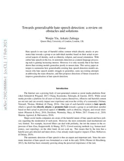 Towards generalisable hate speech detection: a review on obstacles and
  solutions