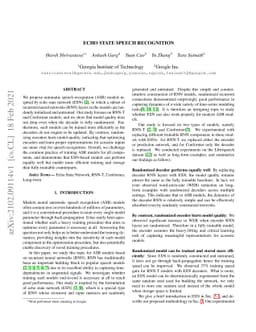 Echo State Speech Recognition
