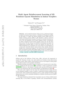 Multi-Agent Reinforcement Learning of 3D Furniture Layout Simulation in
  Indoor Graphics Scenes