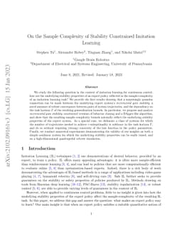 On the Sample Complexity of Stability Constrained Imitation Learning