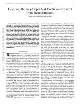 Learning Memory-Dependent Continuous Control from Demonstrations