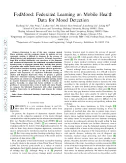 FedMood: Federated Learning on Mobile Health Data for Mood Detection