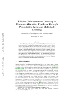 Efficient Reinforcement Learning in Resource Allocation Problems Through
  Permutation Invariant Multi-task Learning
