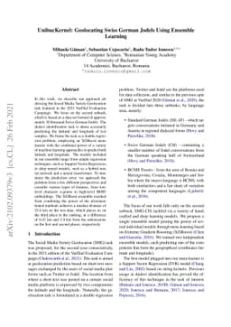 UnibucKernel: Geolocating Swiss German Jodels Using Ensemble Learning