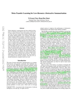 Meta-Transfer Learning for Low-Resource Abstractive Summarization