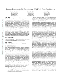 Regular Expressions for Fast-response COVID-19 Text Classification
