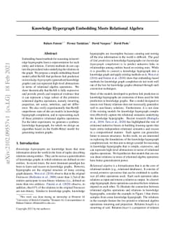 Knowledge Hypergraph Embedding Meets Relational Algebra