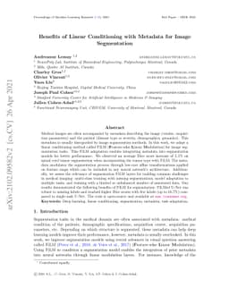 Benefits of Linear Conditioning with Metadata for Image Segmentation