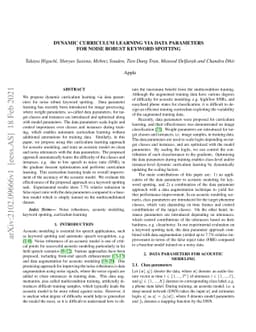 Dynamic curriculum learning via data parameters for noise robust keyword
  spotting