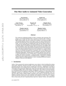 One Shot Audio to Animated Video Generation