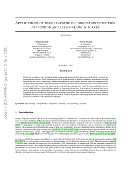 Applications of deep learning in traffic congestion detection,
  prediction and alleviation: A survey