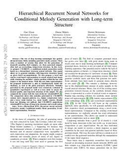 Hierarchical Recurrent Neural Networks for Conditional Melody Generation
  with Long-term Structure