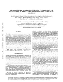 Artificially Synthesising Data for Audio Classification and Segmentation
  to Improve Speech and Music Detection in Radio Broadcast