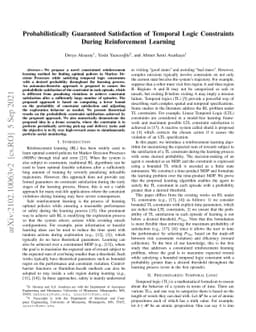 Probabilistically Guaranteed Satisfaction of Temporal Logic Constraints
  During Reinforcement Learning