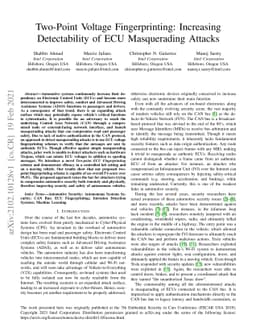 Two-Point Voltage Fingerprinting: Increasing Detectability of ECU
  Masquerading Attacks