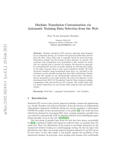 Machine Translation Customization via Automatic Training Data Selection
  from the Web