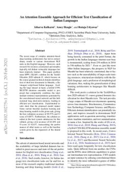 An Attention Ensemble Approach for Efficient Text Classification of
  Indian Languages