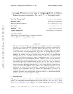 MedAug: Contrastive learning leveraging patient metadata improves
  representations for chest X-ray interpretation