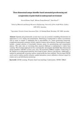Three dimensional unique identifier based automated georeferencing and
  coregistration of point clouds in underground environment