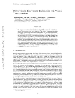 Conditional Positional Encodings for Vision Transformers