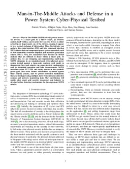 Man-in-The-Middle Attacks and Defense in a Power System Cyber-Physical
  Testbed