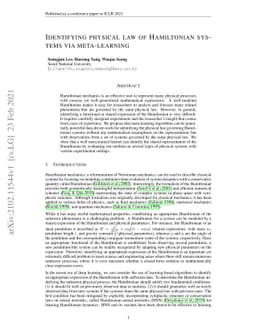 Identifying Physical Law of Hamiltonian Systems via Meta-Learning