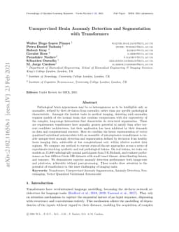 Unsupervised Brain Anomaly Detection and Segmentation with Transformers