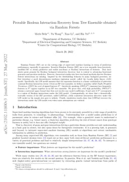 Provable Boolean Interaction Recovery from Tree Ensemble obtained via
  Random Forests