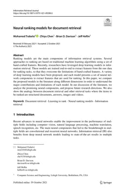 Neural ranking models for document retrieval